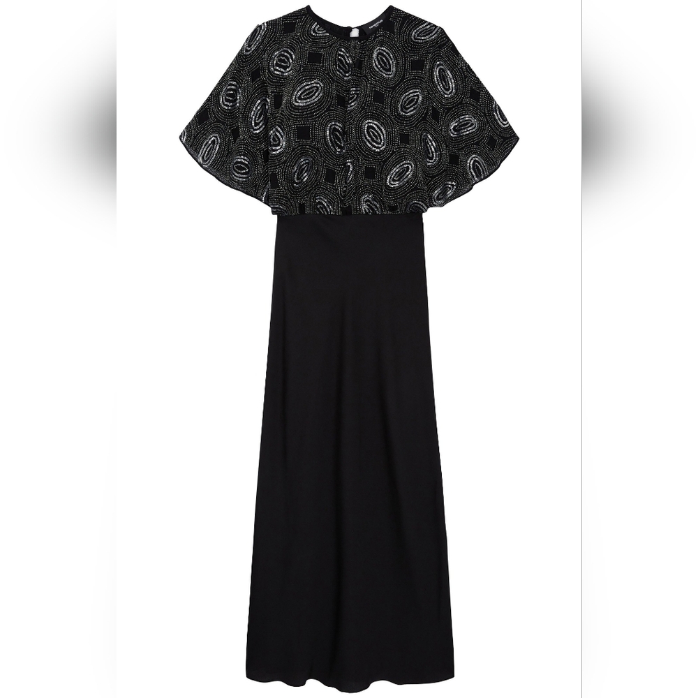 NWT- The Kooples LONG DRESS WITH SHORT SLEEVES AND EMBROIDERY BLACK Sz 1 (US 4)